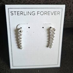 Sterling Forever Sparkling Linear Drop CZ earrings- New!